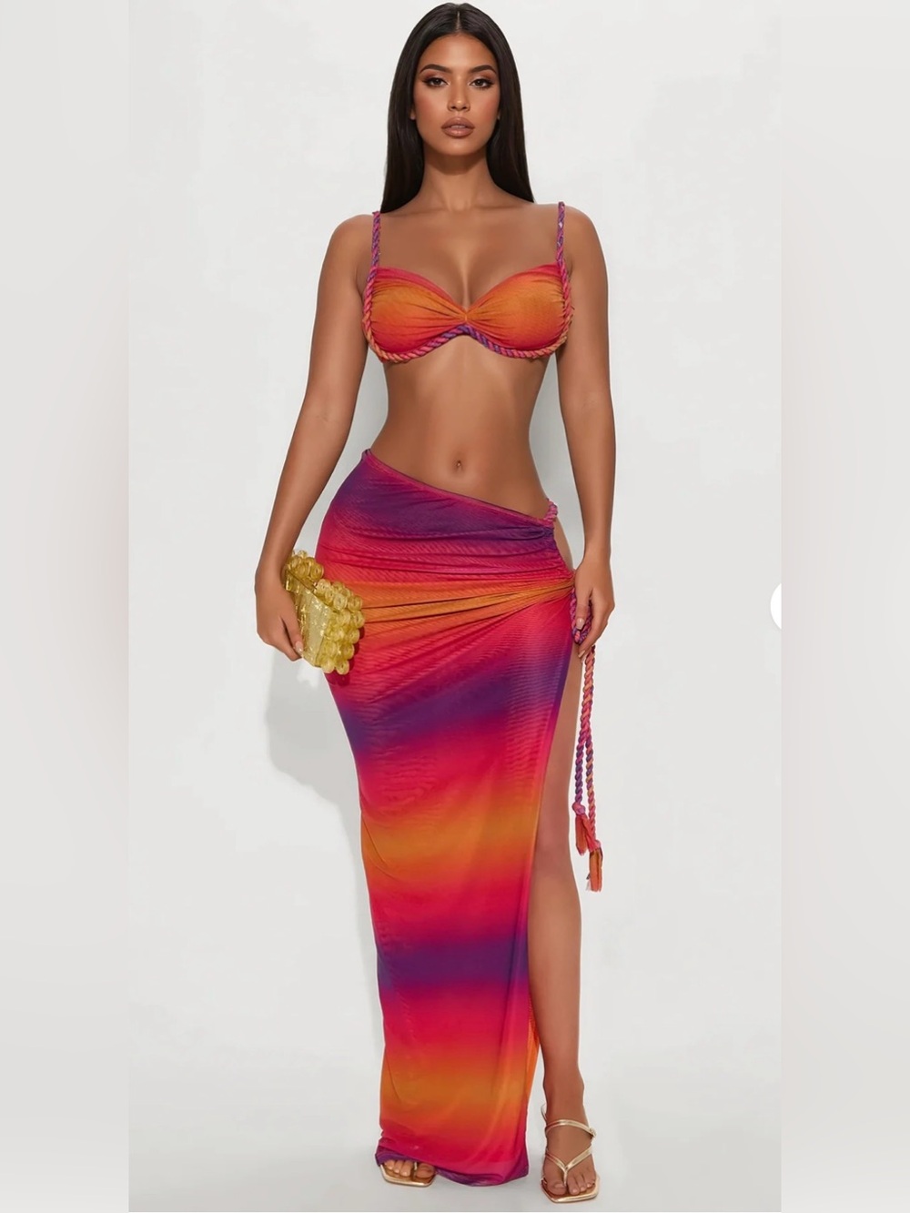 Fashion Nova Orange-Pink Gradient Sarong Set